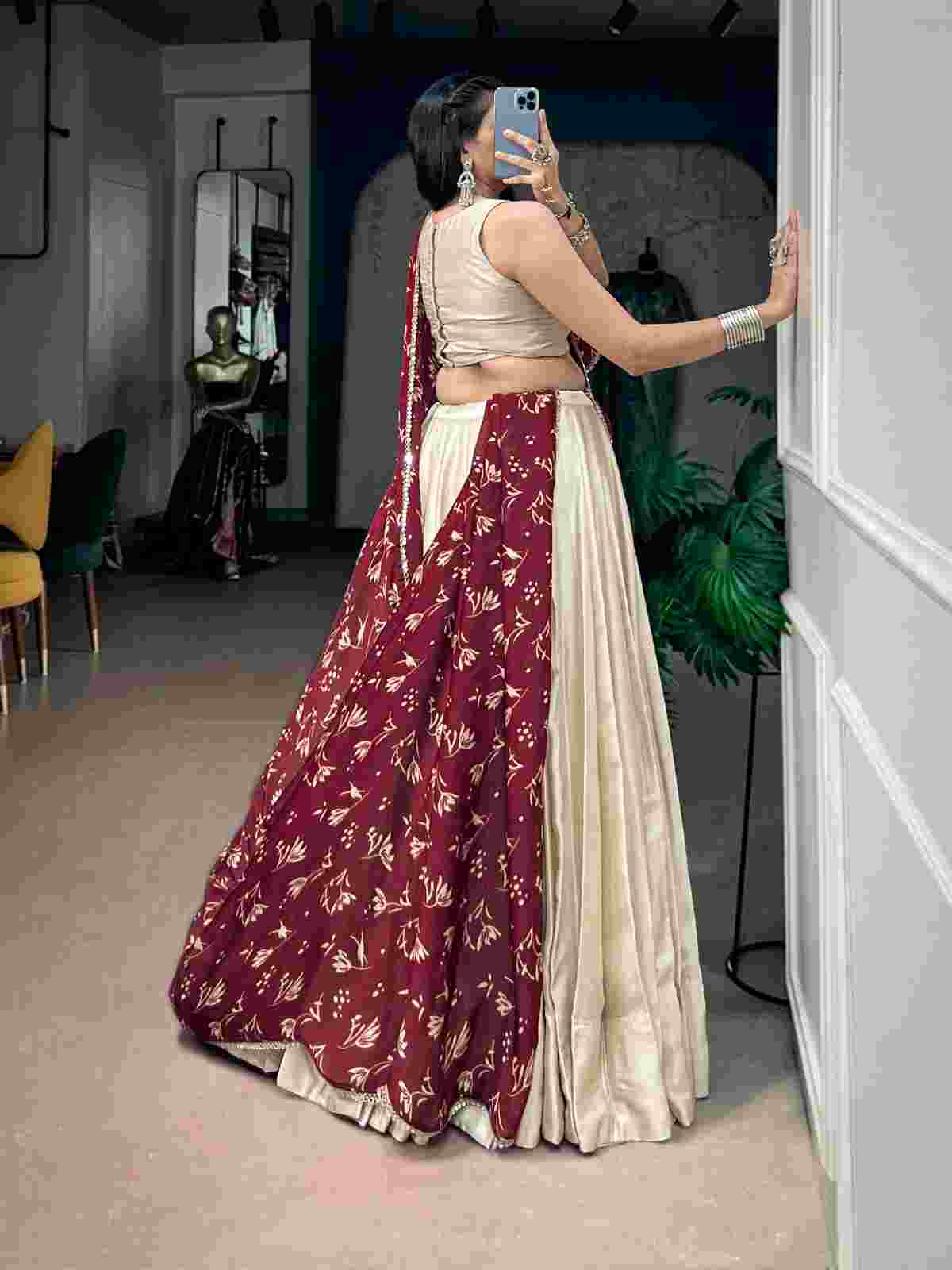 Monga Silk Lehenga Real Mirror Work Blouse
