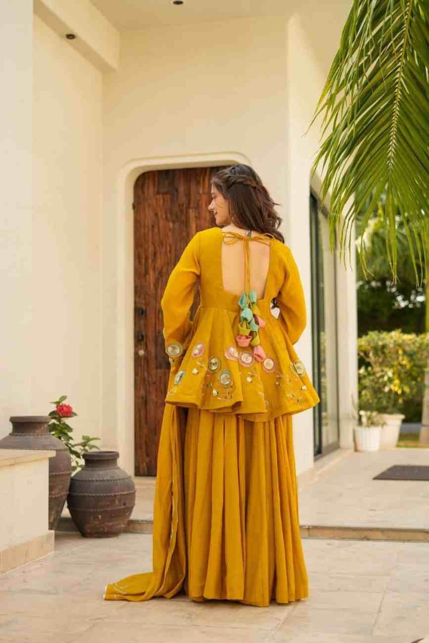 Chinon Palazzo Suit Set with Hand Patch Gota Work & Designer Dupatta