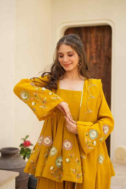 Chinon Palazzo Suit Set with Hand Patch Gota Work & Designer Dupatta