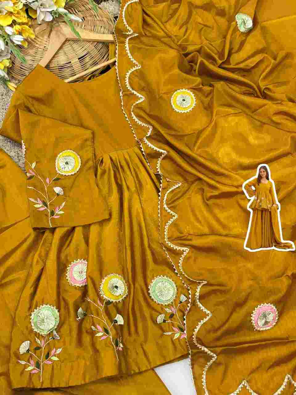 Chinon Palazzo Suit Set with Hand Patch Gota Work & Designer Dupatta