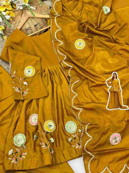 Chinon Palazzo Suit Set with Hand Patch Gota Work & Designer Dupatta