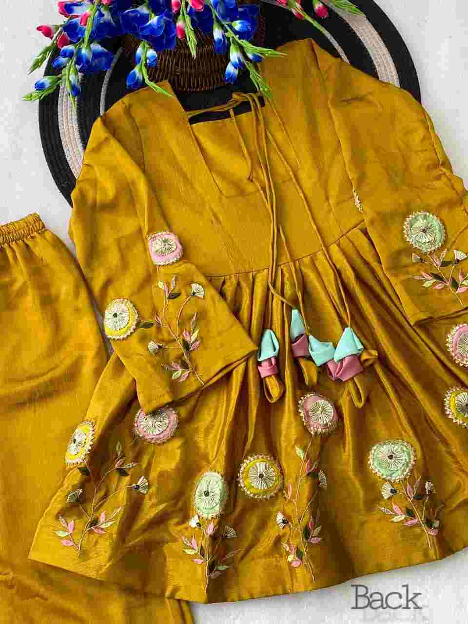 Chinon Palazzo Suit Set with Hand Patch Gota Work & Designer Dupatta