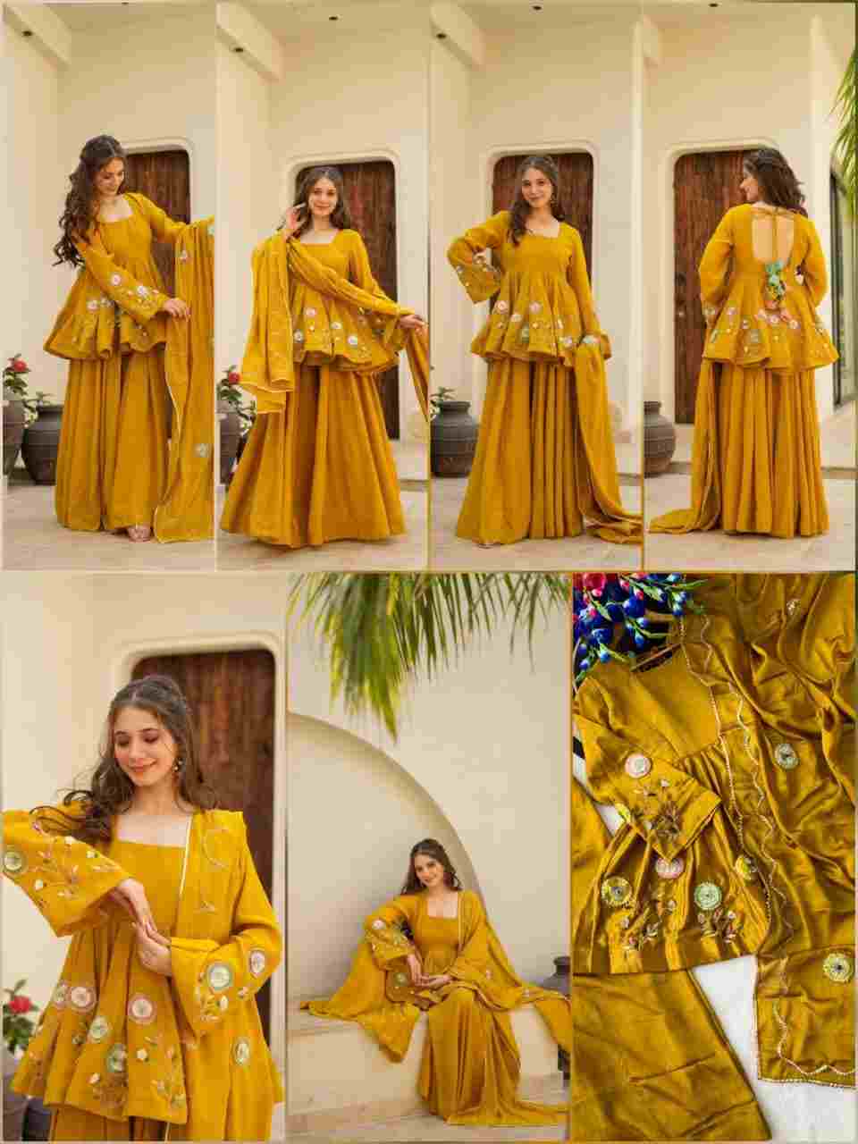 Chinon Palazzo Suit Set with Hand Patch Gota Work & Designer Dupatta