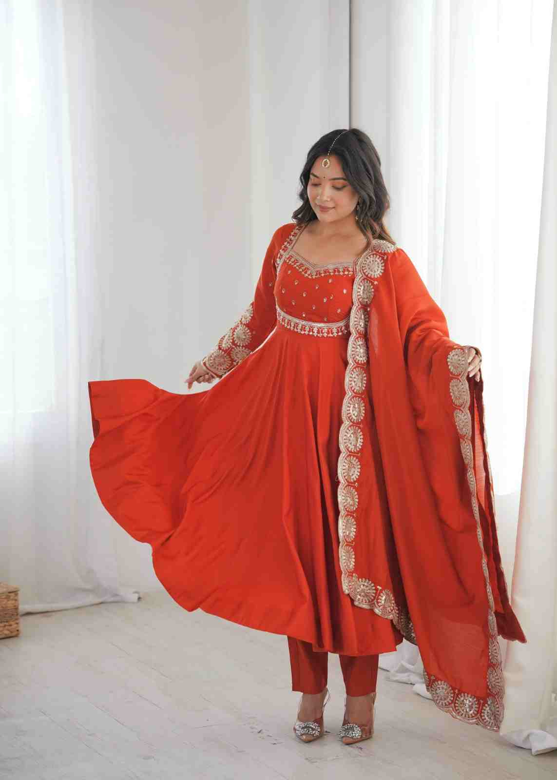 Designer ethnic Anarkali gown with dupatta