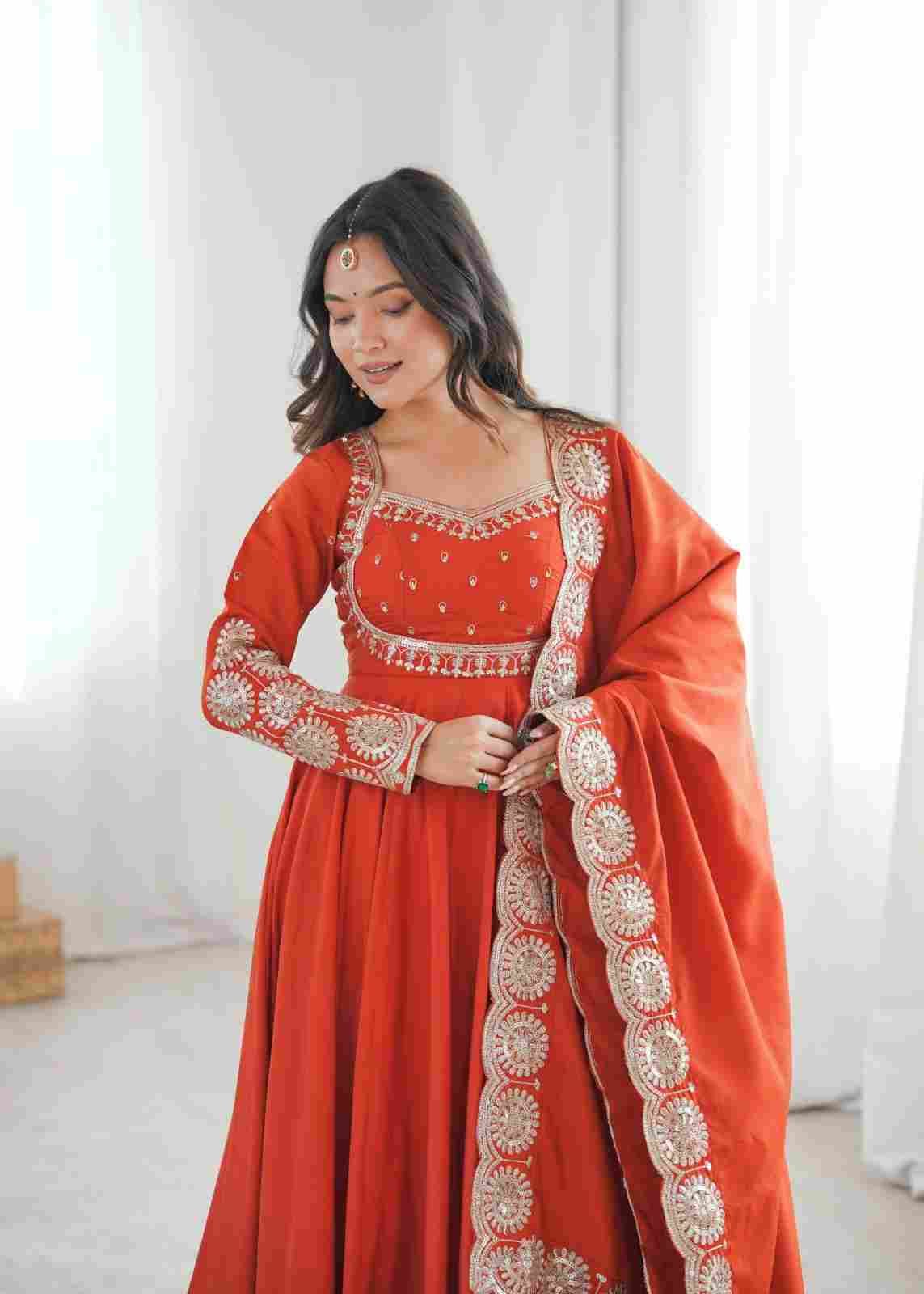 Premium Roman Silk ethnic Anarkali outfit
