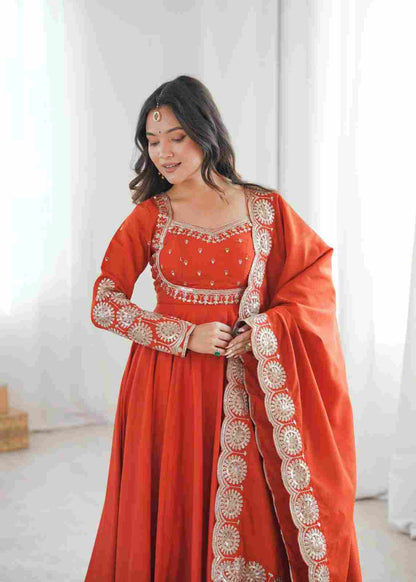 Premium Roman Silk ethnic Anarkali outfit