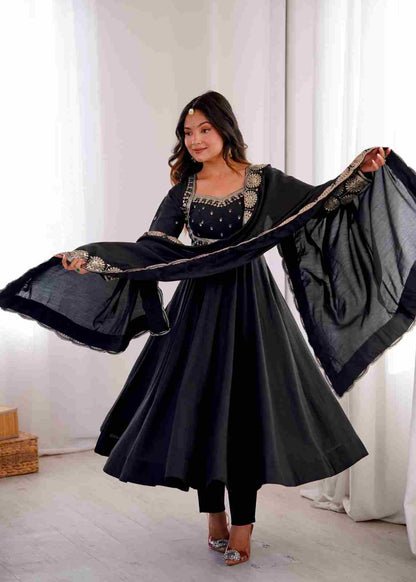 Sequence work Anarkali gown with Chanderi dupatta