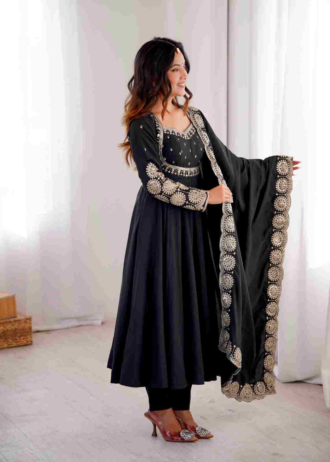 Designer Roman Silk Anarkali gown set