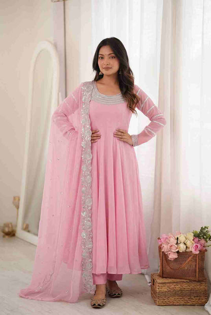 Women’s Embroidered Gown Pant Set with Dupatta