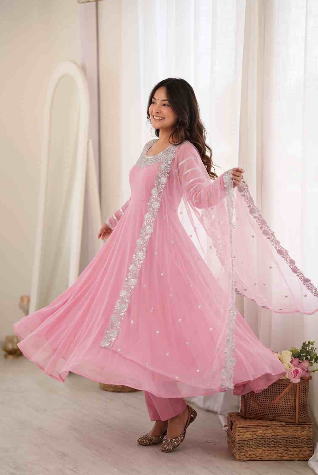 Women’s Embroidered Gown Pant Set with Dupatta