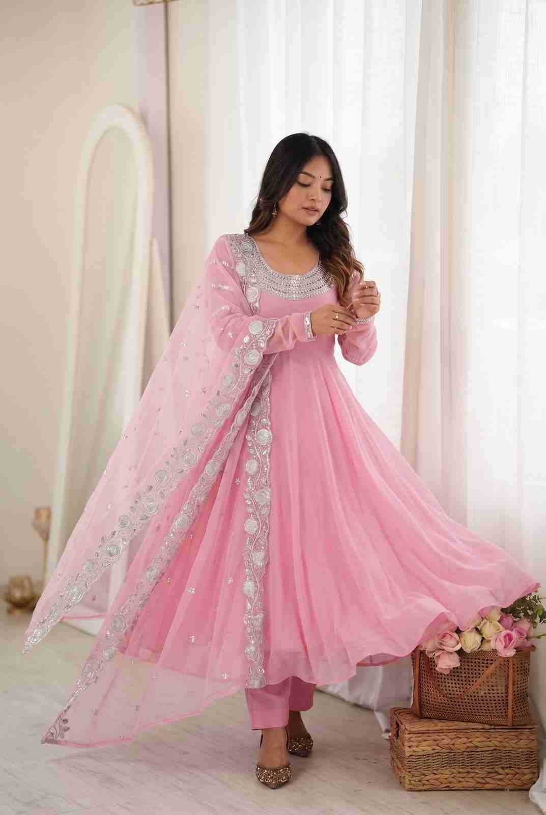 Women’s Embroidered Gown Pant Set with Dupatta