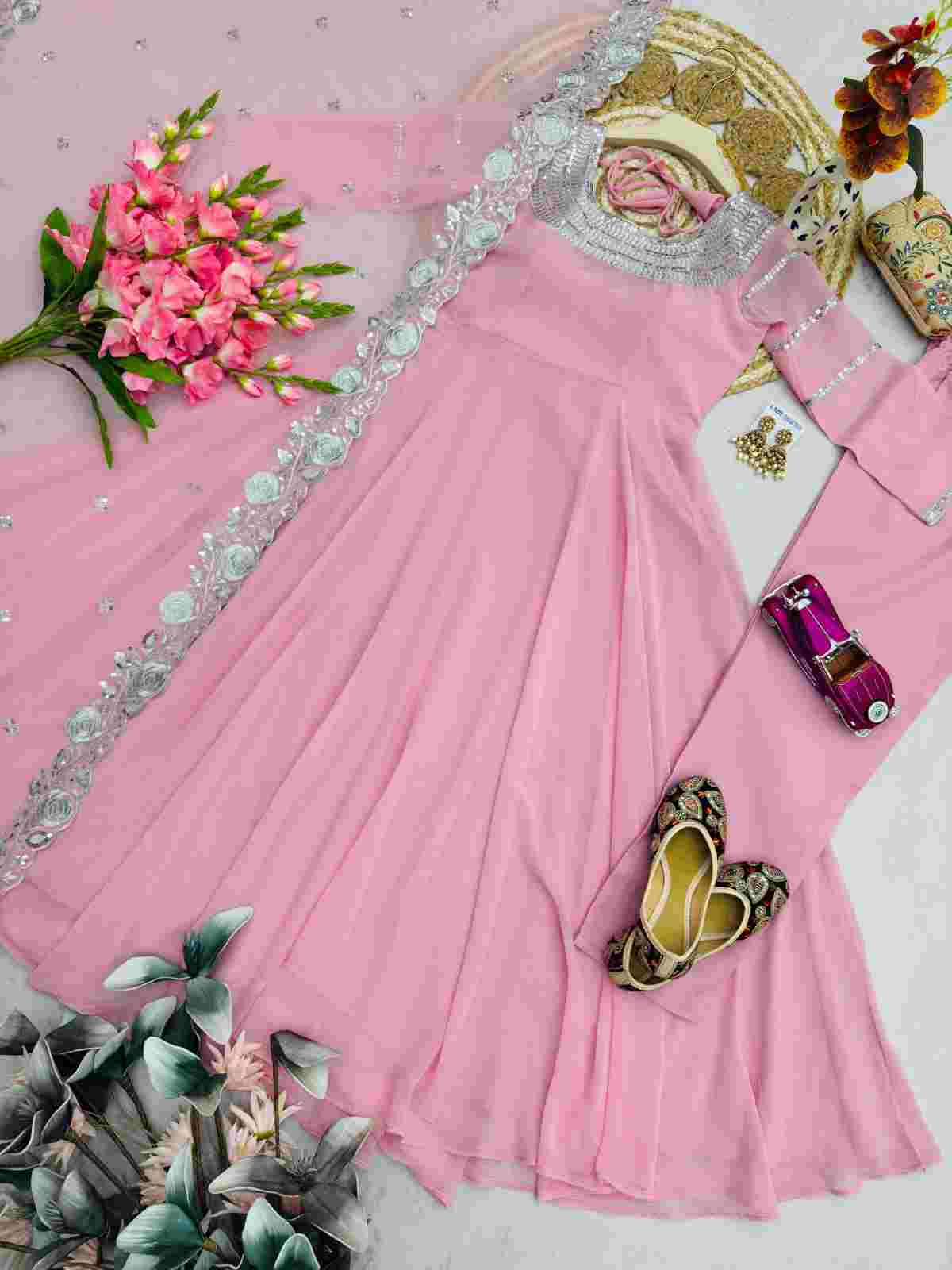 Women’s Embroidered Gown Pant Set with Dupatta