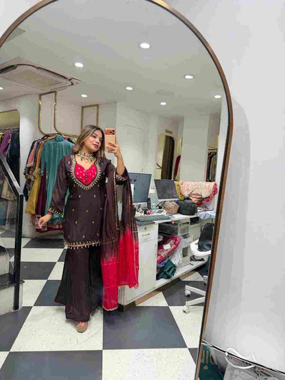 Premium women’s mirror work kurta palazzo set ready to wear