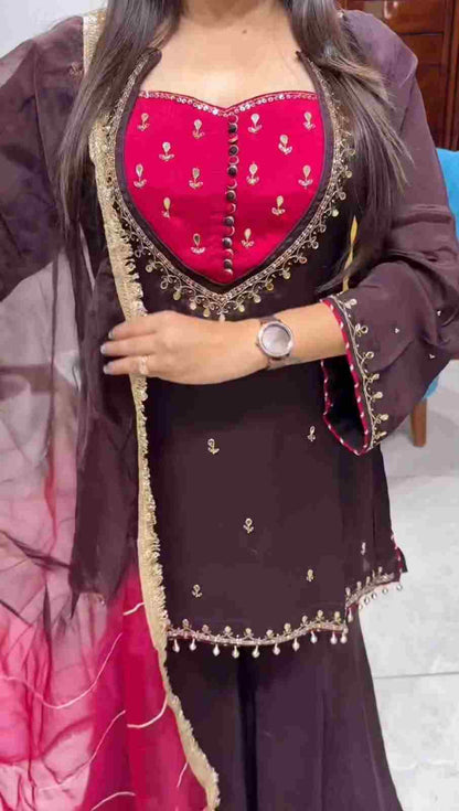 Ready-to-wear women’s kurta palazzo set with mirror embroidery