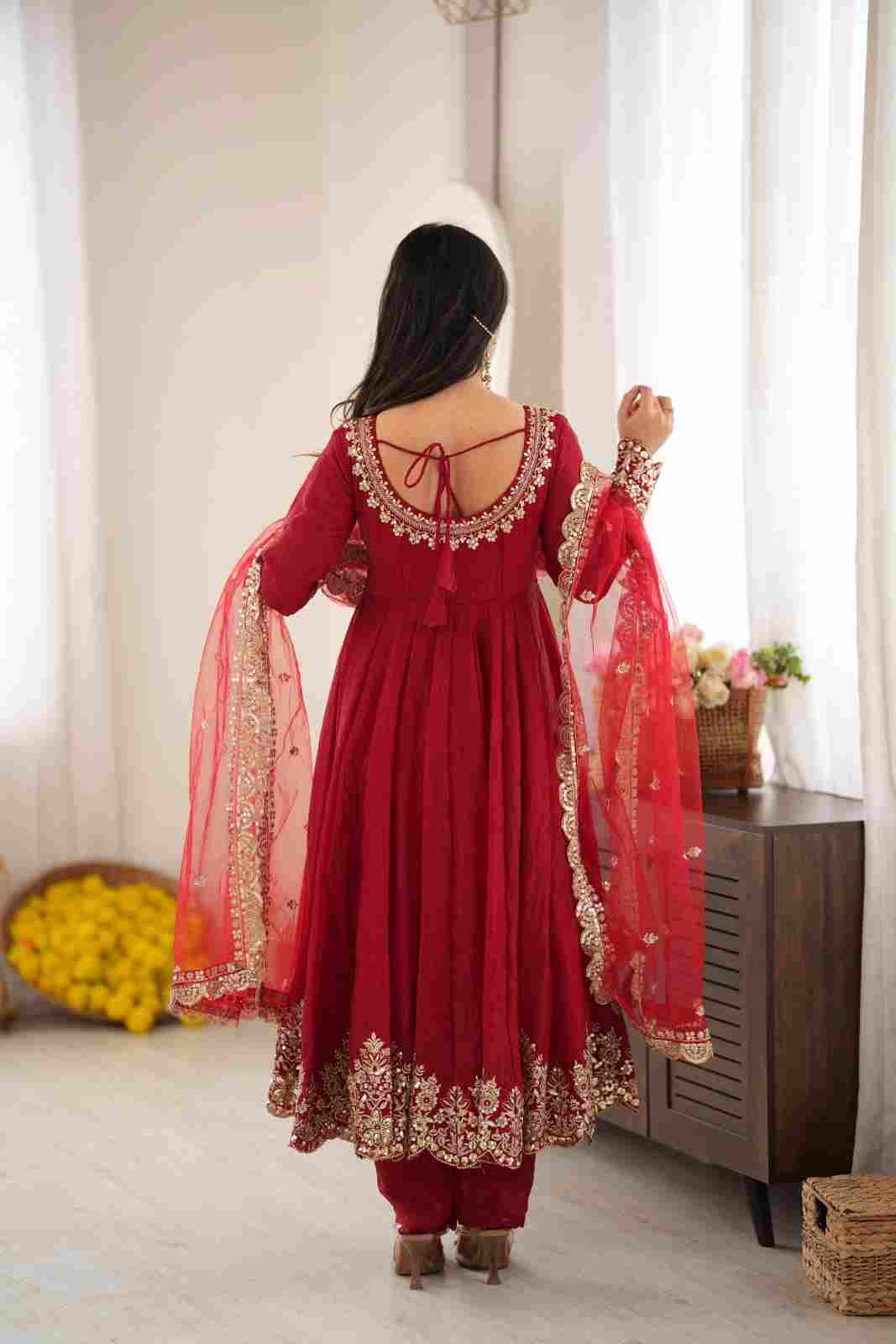 Women’s sequence work ethnic wear set with lace border