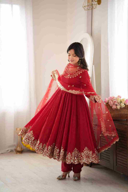 Women’s festive embroidered top pant set with Butterfly Net dupatta