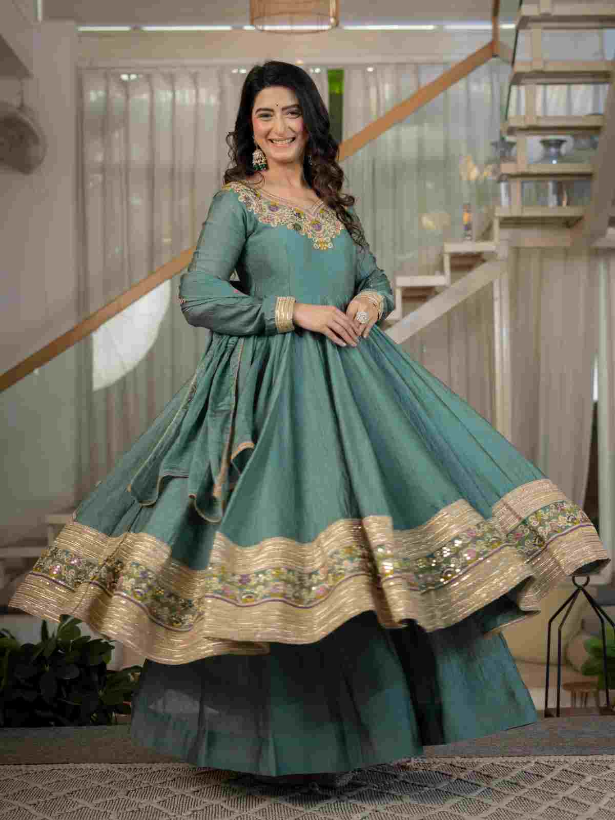 Heavy Rangoli Crush embroidered Anarkali set