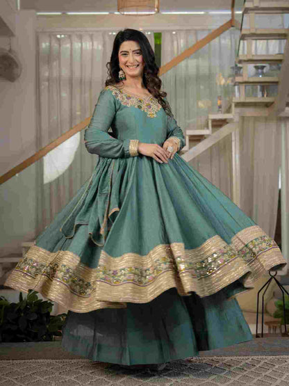 Heavy Rangoli Crush embroidered Anarkali set