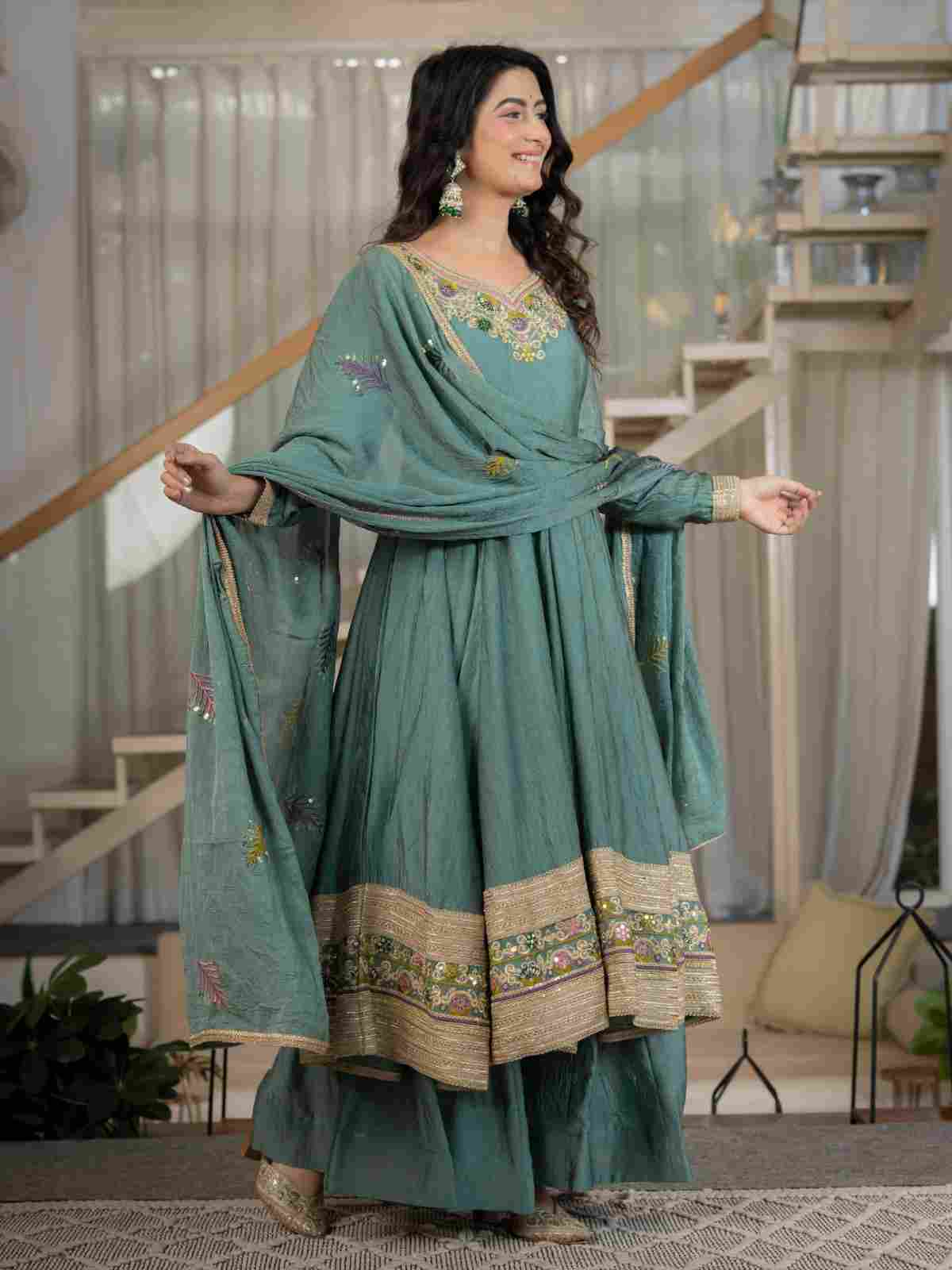 Designer Anarkali with sequence embroidery