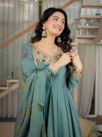 Embroidered Anarkali with matching dupatta
