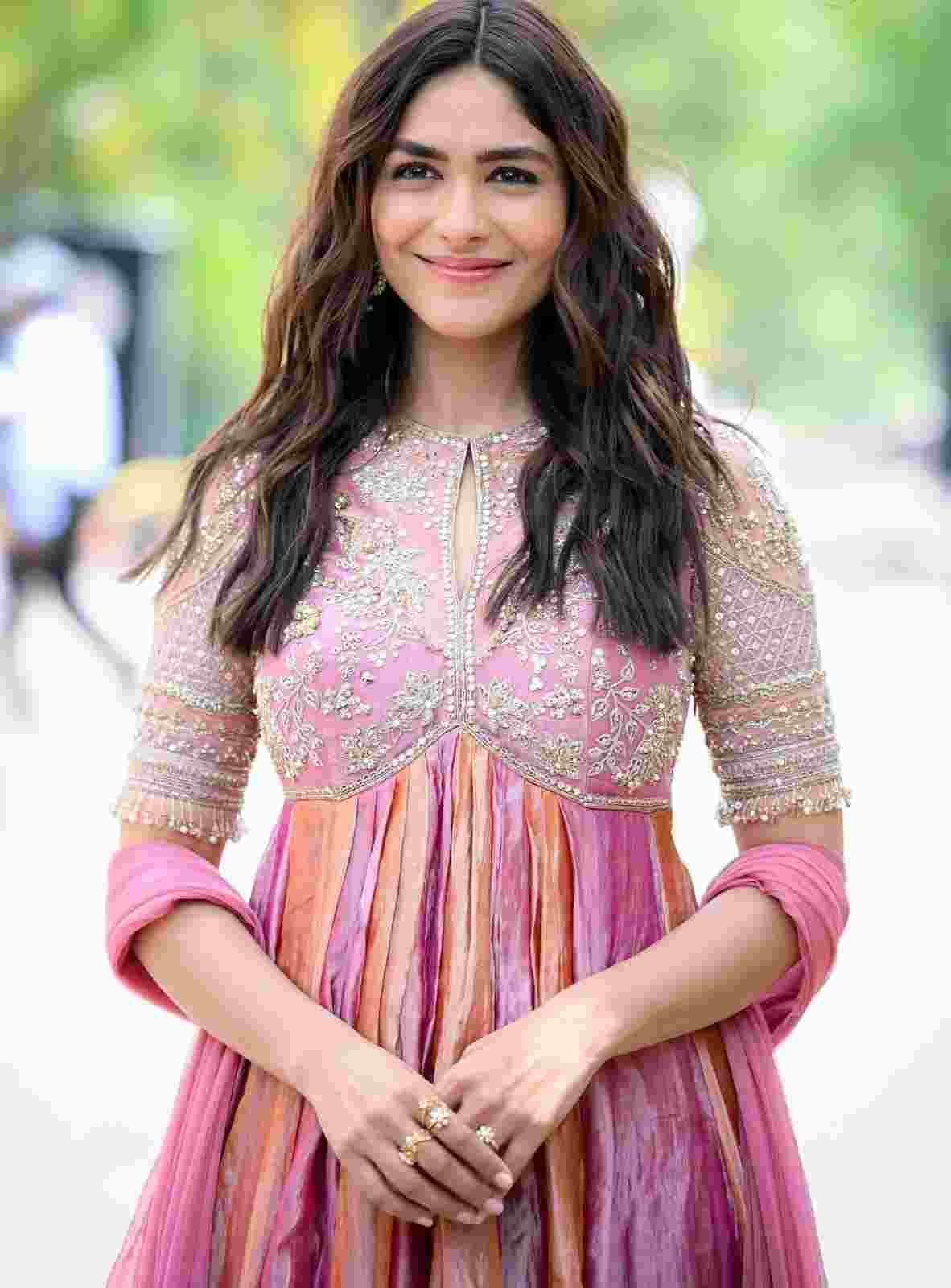 Designer gown with Butterfly Net dupatta