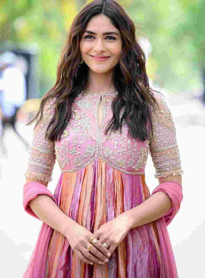Designer gown with Butterfly Net dupatta