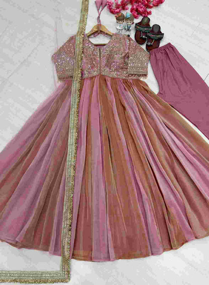 Pure NC Moss Silk embroidered gown