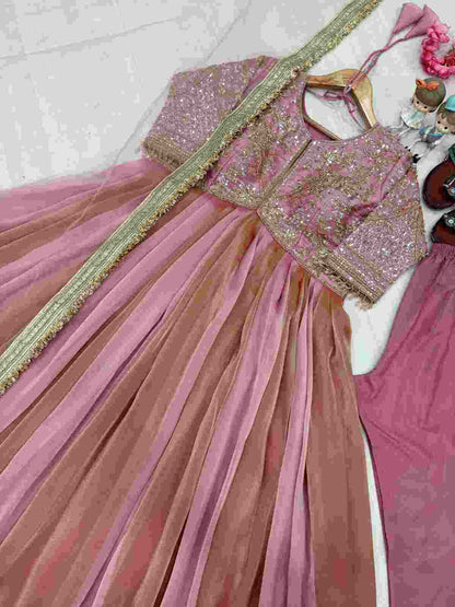Designer Moss Silk gown three piece set
