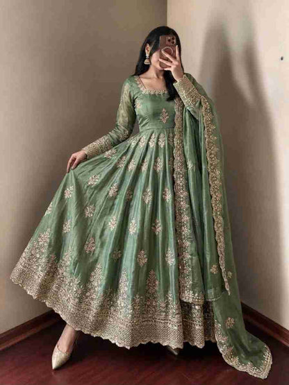 Designer sequence embroidery gown set