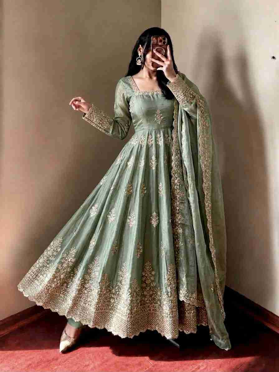 Fendy Silk gown with embroidered dupatta