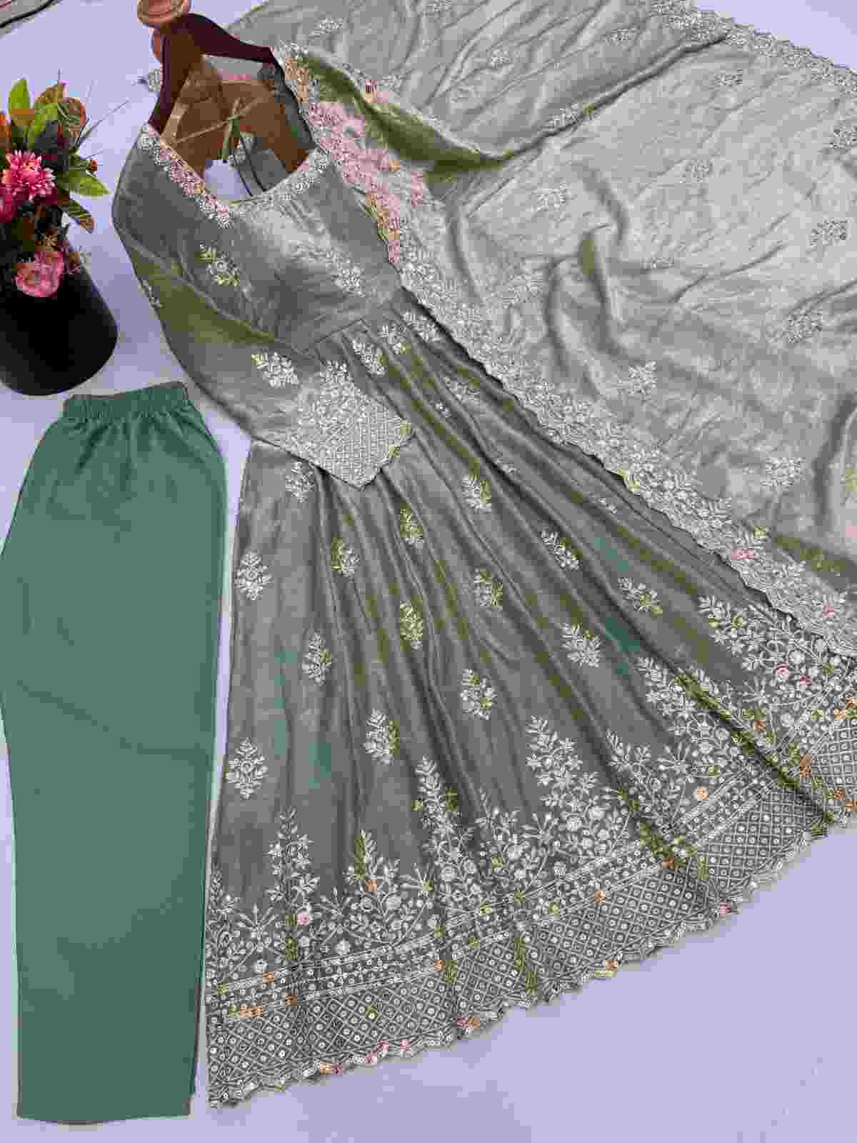 Women's designer gown with pant and dupatta