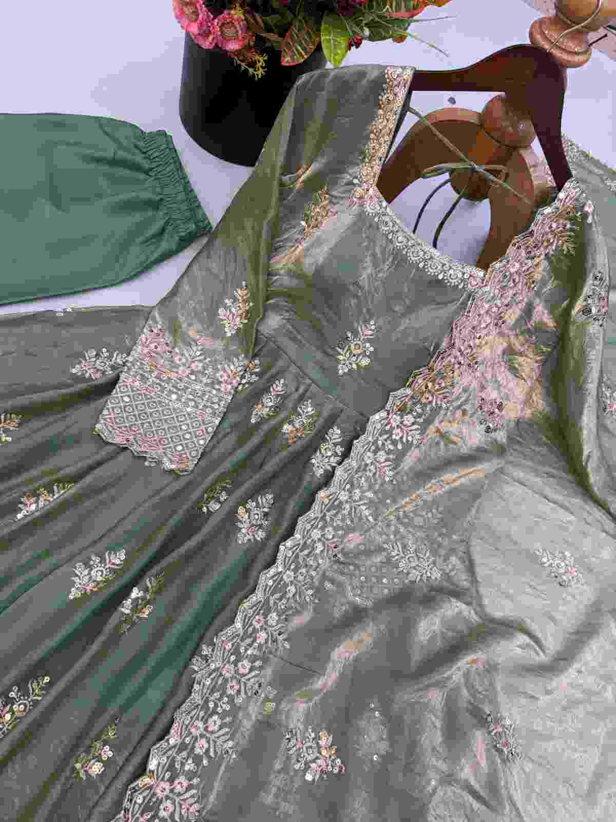 Designer Fendy Silk gown three piece set
