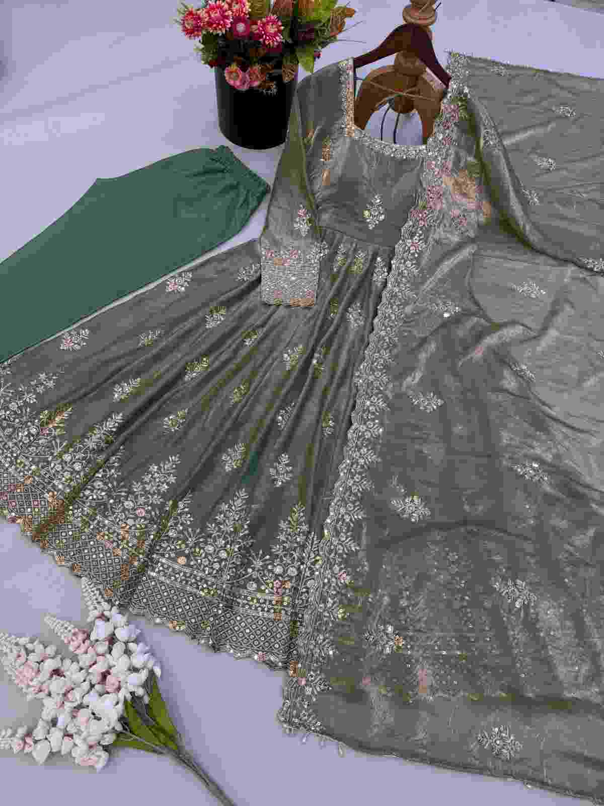 Fendy Silk embroidered gown with dupatta