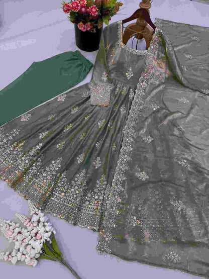 Fendy Silk embroidered gown with dupatta
