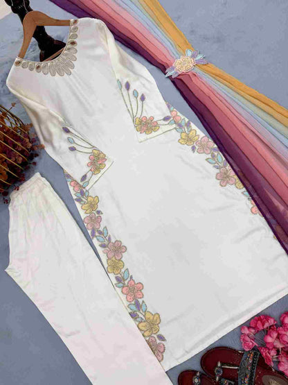 Pure Satin Rayon embroidered Kaftan set