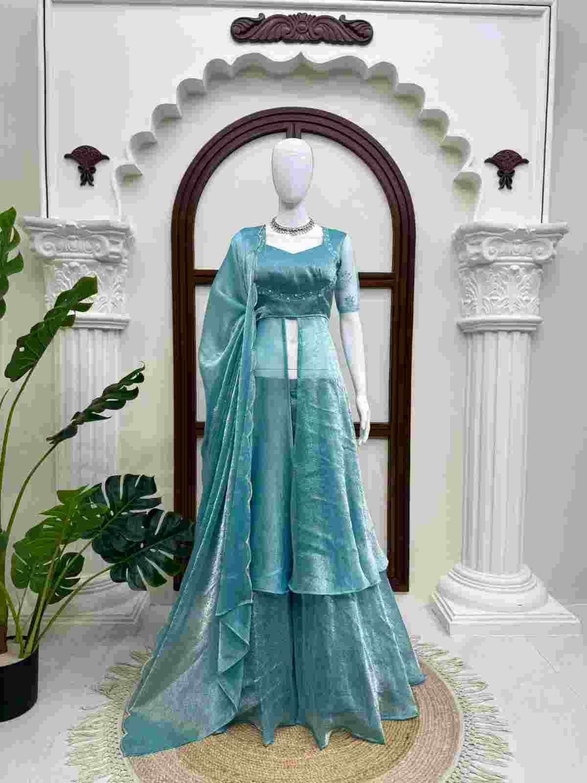 Front-slit Fendy Crush Anarkali with Palazzo