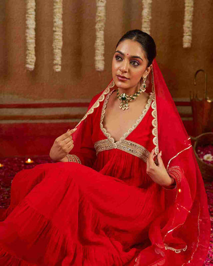 Designer gown with real mirror lace work