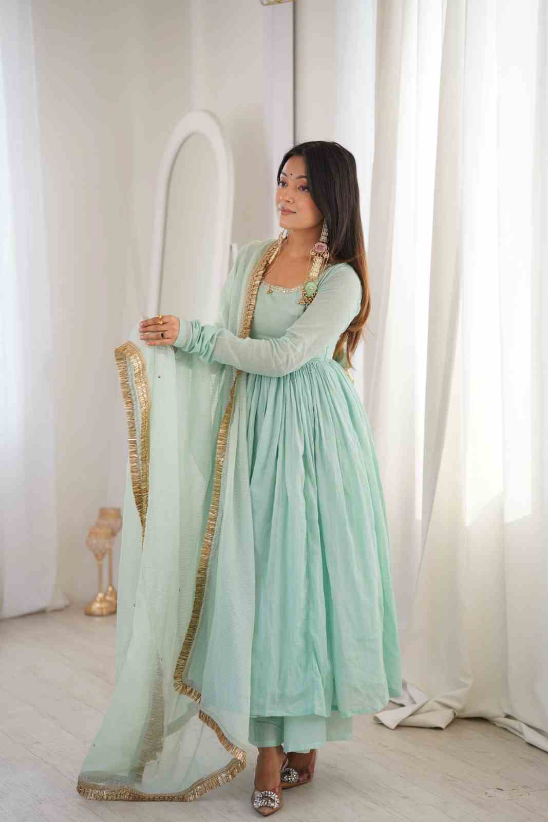 Designer Anarkali Gown with Bottom and Chanderi Dupatta