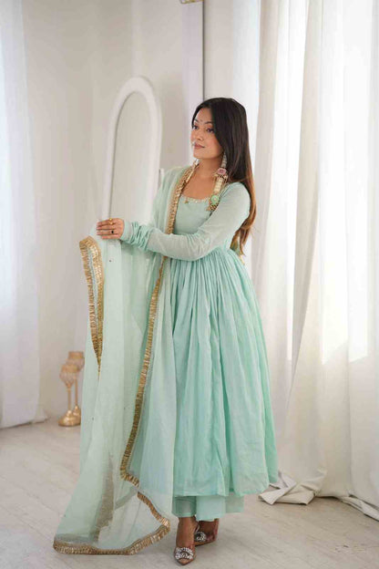 Designer Anarkali Gown with Bottom and Chanderi Dupatta