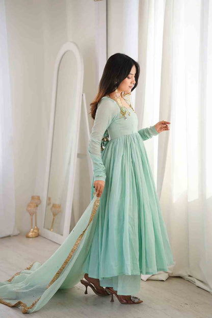 Roman Silk Designer Anarkali Three Piece Set