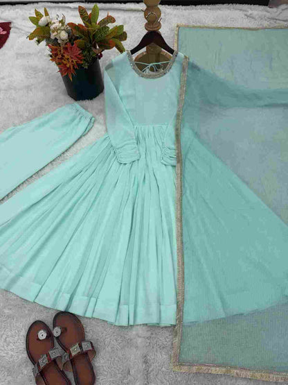 Designer Anarkali Three Piece Set with Embroidery Sequence Work