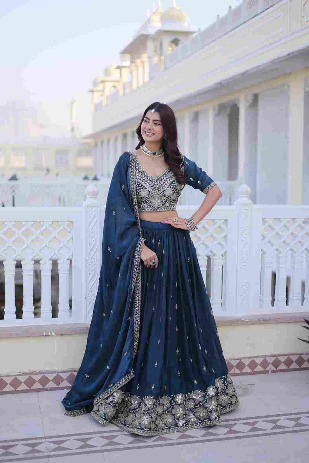 Wedding and festive wear ready made lehenga choli with pipe beads and zari embroidery