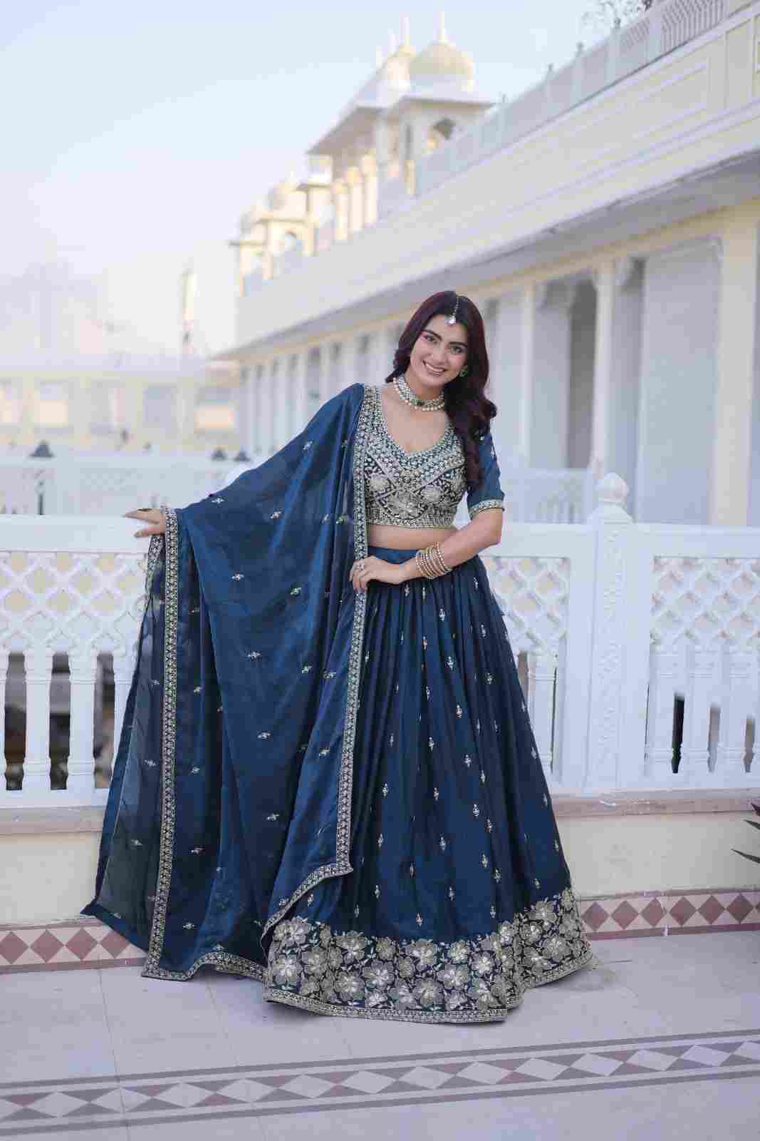 Fully stitched Fendy silk lehenga with embroidered unstitched blouse and matching dupatta