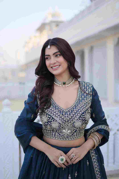 Premium Indian ethnic lehenga choli set for women with zari embroidered Fendy silk fabric