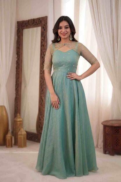 Women’s Festive Gown Set with Sequins Work