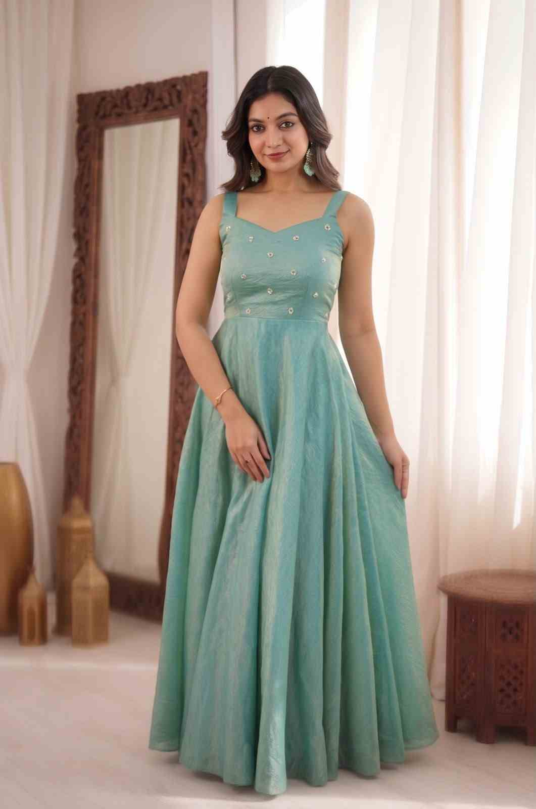 Doremon Crush Embroidery Gown with Dupatta