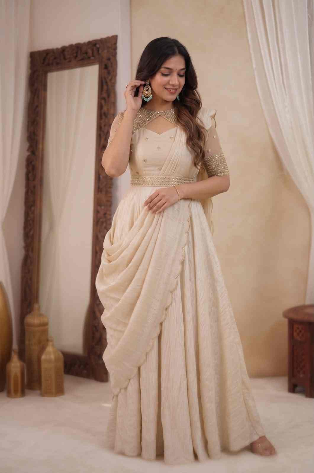Elegant Festive Gown Set with Sequins Embroidery