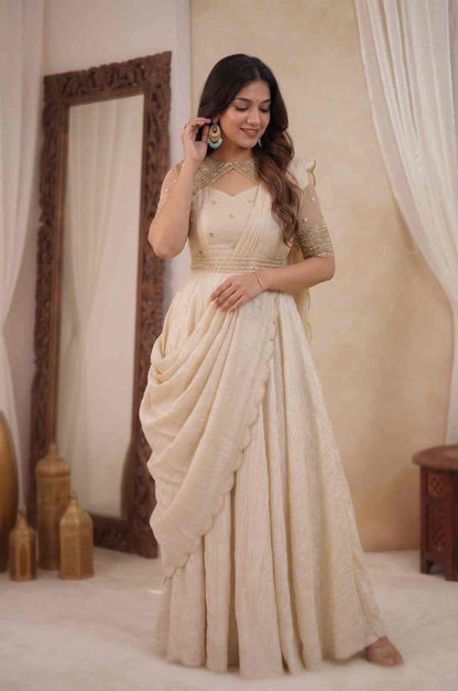 Elegant Festive Gown Set with Sequins Embroidery