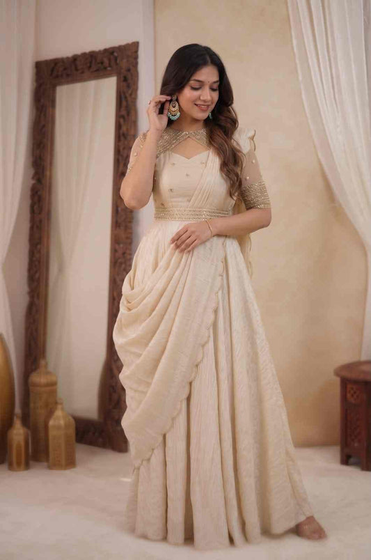 Elegant Festive Gown Set with Sequins Embroidery