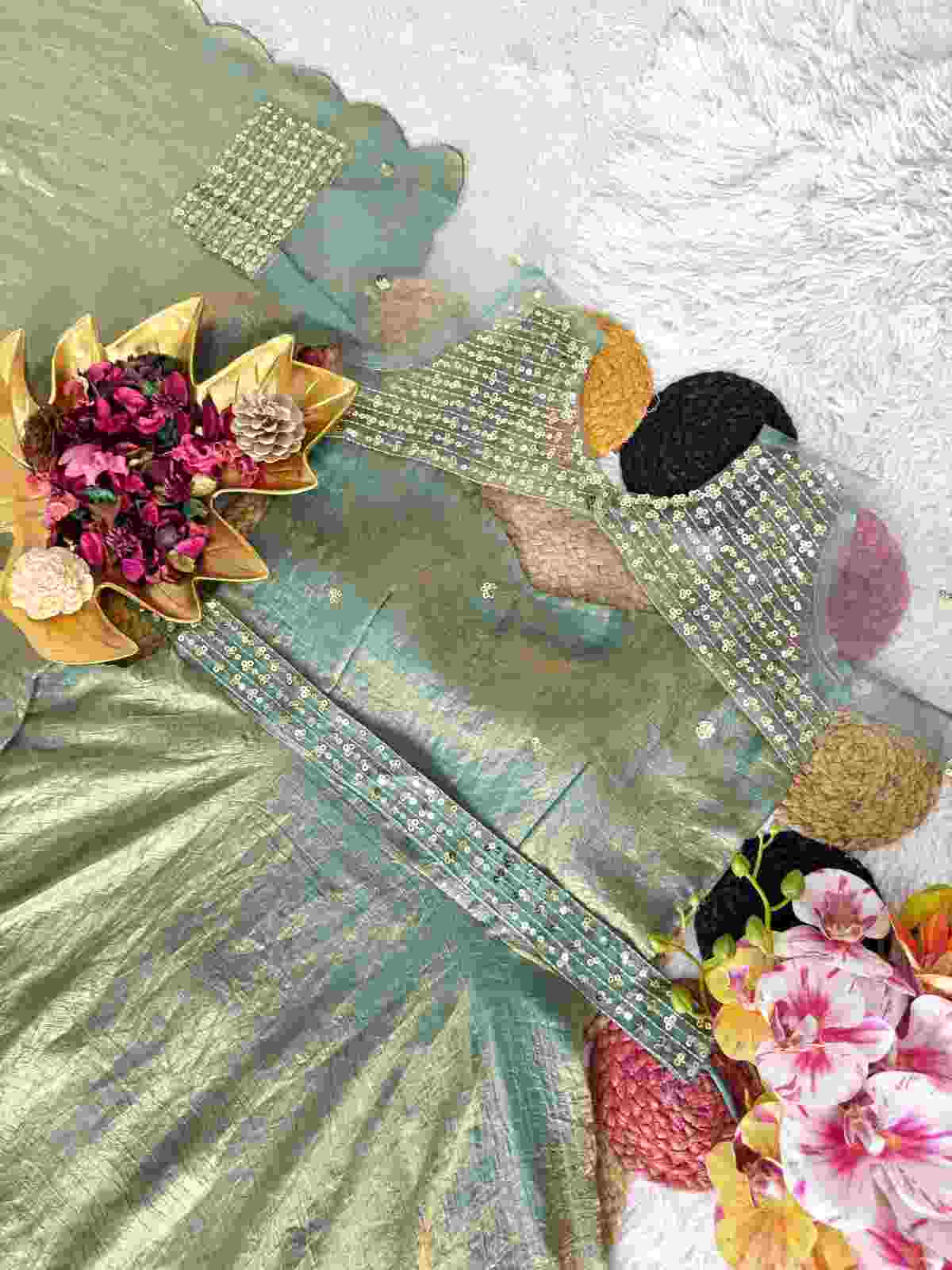 Sequins Embroidery Gown Set with Koti and Dupatta